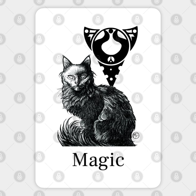 Magic Black Cat - Black Outlined Version - Magic Quote Magnet by Nat Ewert Art